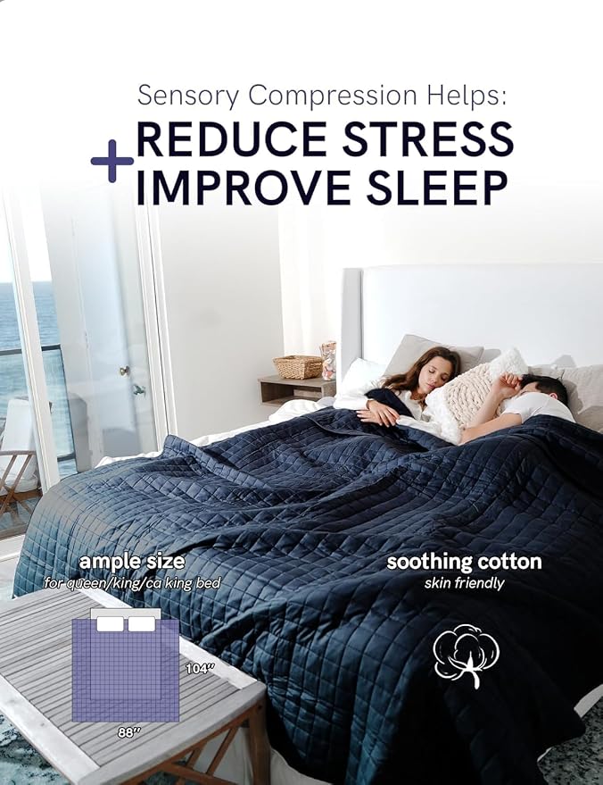 YnM Cotton King Size Weighted Blanket for Adults (88x104 Inches, 25 Pounds, Navy), Smallest Compartments with Cooling Glass Beads,Heavy Blanket for Two Persons of 140~240lbs on Queen or King Bed