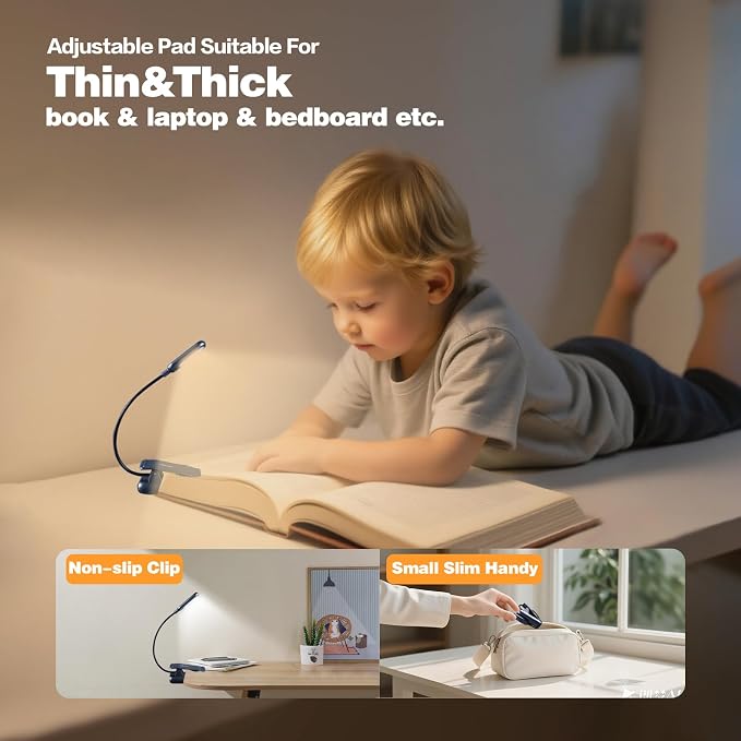 VAVOFO Rechargeable Book Light for Reading in Bed Kids, 7 LED Reading Light with 9-Level Warm Cool White Daylight, Eye Care Lamp with Power Indicator for Bookworms (Metallic Grey)