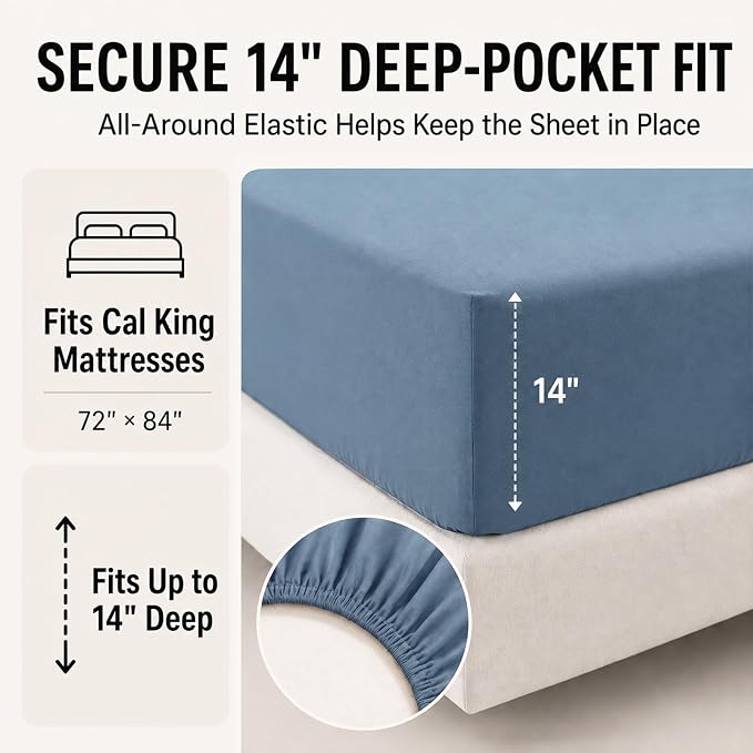 California King Comforter Set Dusty Blue - 7 Pieces Bed in a Bag | OEKO-TEX Certified, All-Season, Bedroom, Guest Room, Down-Alternative Comforter + Flat & Fitted Sheets + 4 Pillowcases