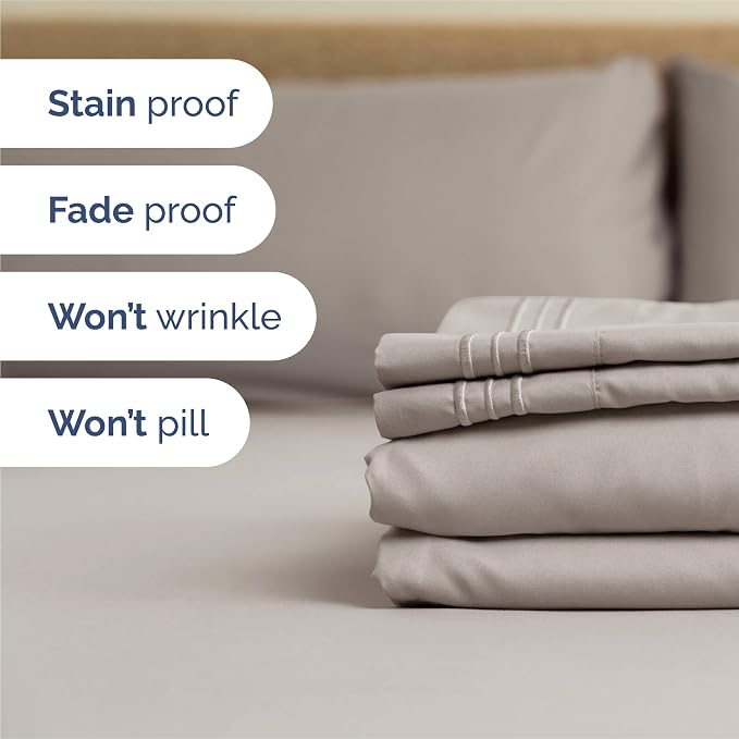 Split King Size 5 Piece Sheet Set - Comfy Breathable & Cooling - Light Grey | Hotel Luxury Bed Sheets for Women & Men, Deep Pockets, Easy-Fit, Comfy, Soft and Wrinkle Free Sheets, Oeko-Tex Bed Sheet Set