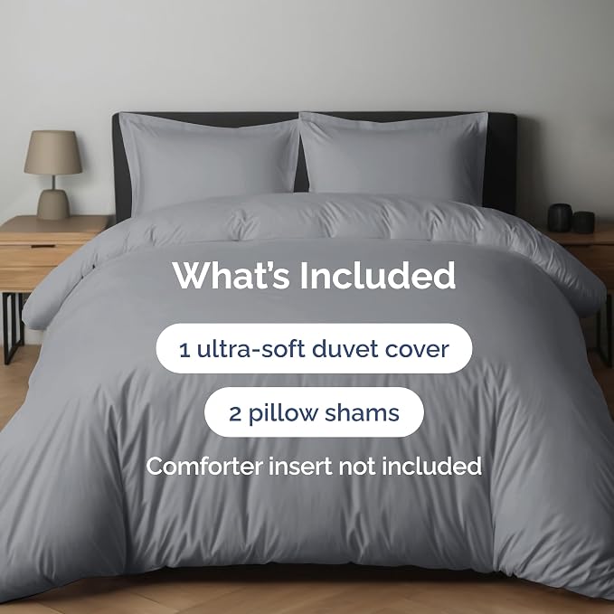 Duvet Cover King Size - Soft 3 Piece with Zipper Closure - Steel Blue | Extra Soft, Breathable, King Duvet Cover 104" x 90" with 2 Pillow Shams, Zipper Closures & Ties, Women, Men, Kids & Teens