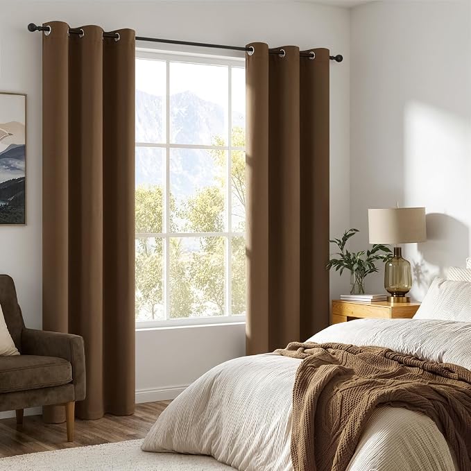 MIULEE Brown 100% Blackout Curtains for Bedroom 96 Inch Long 2 Panels Set | 2 Thick Layers Thermal Insulated Window Curtains with Black Liner, Noise Reducing Grommet, Drapes for Living Room