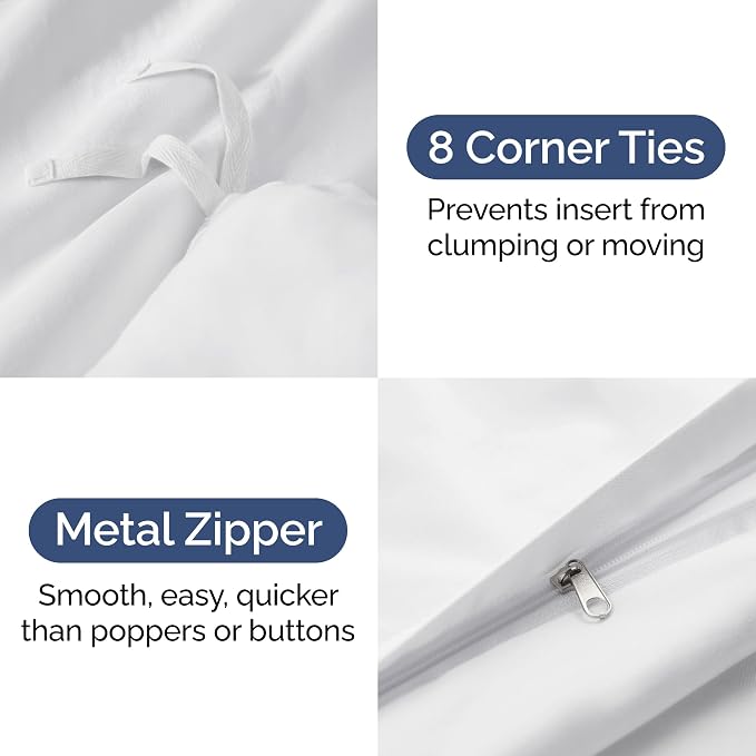 Duvet Cover Queen Size - Extra Soft 3 Piece with Zipper Closure - White | Extra Soft, Breathable, Queen Duvet Cover 90" x 90" with 2 Pillow Shams, Zipper Closures & Ties, Women, Men, Kids & Teens