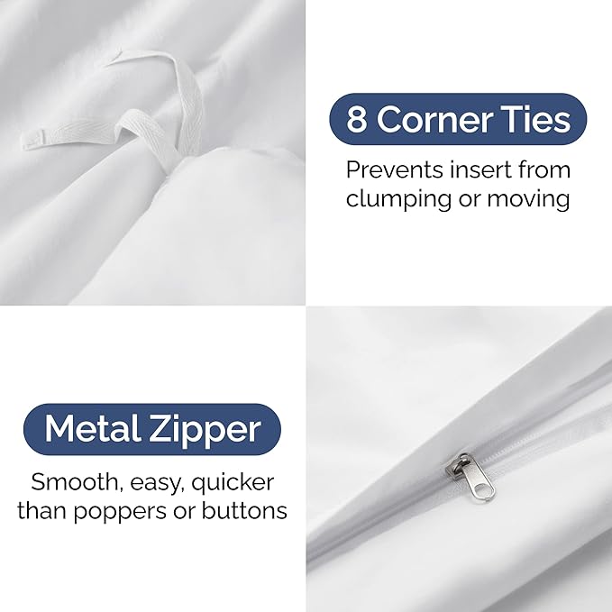 Duvet Cover Full Size - Extra Soft 3 Piece with Zipper Closure - White | Extra Soft, Breathable, Full Duvet Cover 80" x 90" with 2 Pillow Shams, Zipper Closures & Ties, Women, Men, Kids & Teens