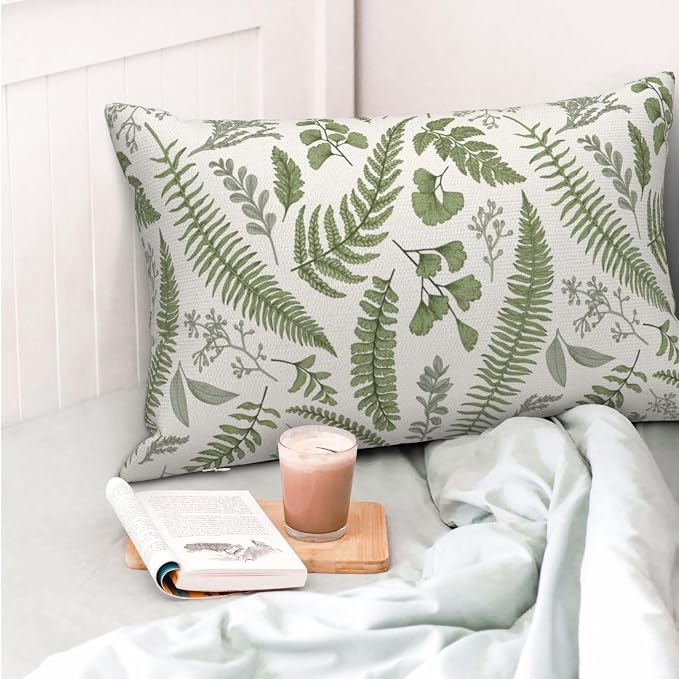 Sage Green Spring Pillow Covers 12x20 Inch 2 Pcs Vintage Leaf Plant Decor Throw Pillows Tropical Botanical Leaves Seasonal Outdoor Decoration Pillowcase Linen Cushion Cover for Couch Sofa