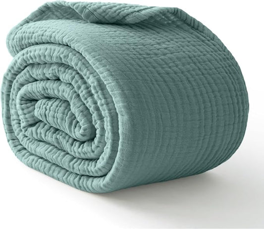 100% Cotton Muslin Blanket 50" x 60", Breathable and Lightweight Cotton Throw Blankets for Couch, Soft Cooling Summer Gauze Blanket for Adults All Season, Teal Blue