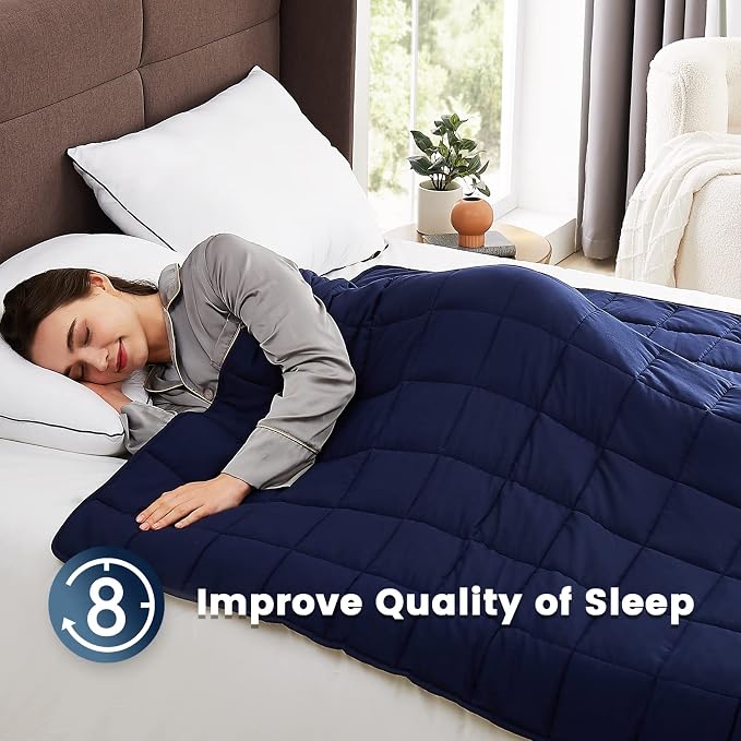 CuteKing Weighted Blanket for Adults (20lbs, 48"x72", Navy Blue) Heavy Blanket for 180-190lbs, Weighted Blanket for Cooling & Heating with Premium Glass Beads, Thick Blanket for Adult All-Season