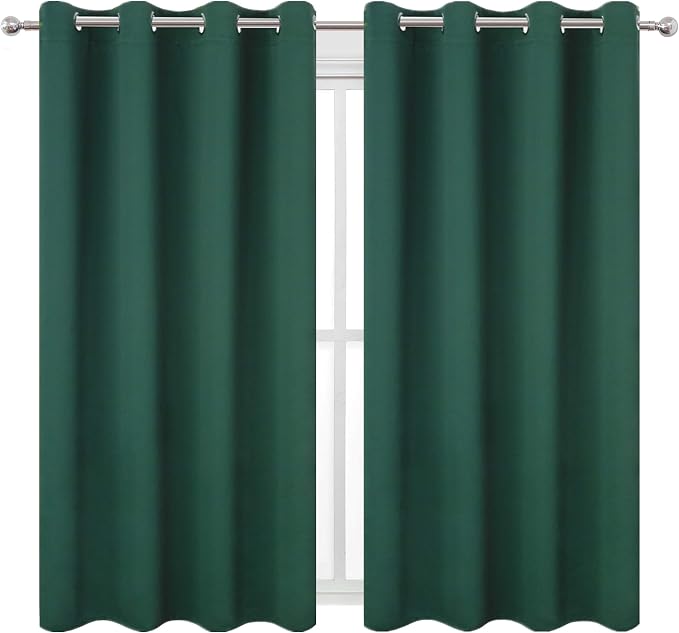 Blackout Curtains 52 x 45 inch/Green Curtains Set of 2 Panels/Thermal Insulated Room Darkening Bedroom Curtains