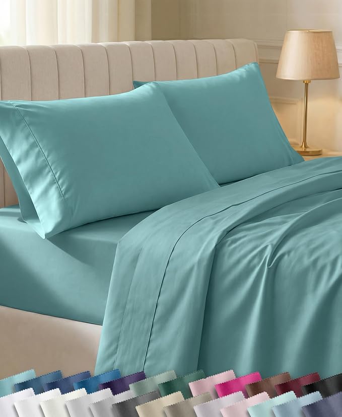 California Design Den 100% Cotton Sateen Queen Size Bed Sheet Set, Teal | 400 Thread Count Backed by Good Housekeeping Seal, 16" Deep Pocket, All-Around Elastic, Durable, Easy Care