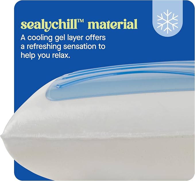 Sealy Dreamlife US Standard Size Memory Foam Cooling Pillow with SealyChill Cooling Gel, Removable Machine-Washable Cover, Made in the USA (2 Pack)