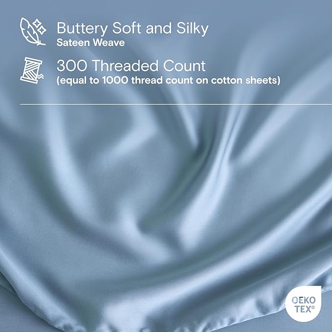 DOZ Duvet Cover Set, 100% Viscose derived from Bamboo, Organically Grown, Buttery Soft, Cooling Duvet Covers, High GSM, 1 Duvet Cover and 2 Pillowcases, 90"x90" (Sky, Full/Queen)