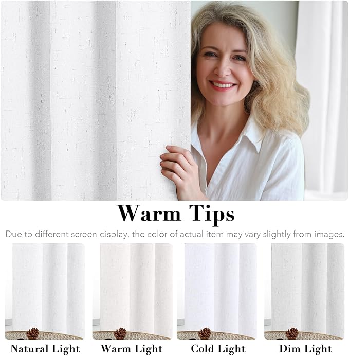 H.VERSAILTEX 100% Blackout Curtains for Bedroom Thermal Insulated Linen Textured Curtains Heat and Full Light Blocking Drapes Living Room Curtains 2 Panel Sets, 52x72 - Inch, White