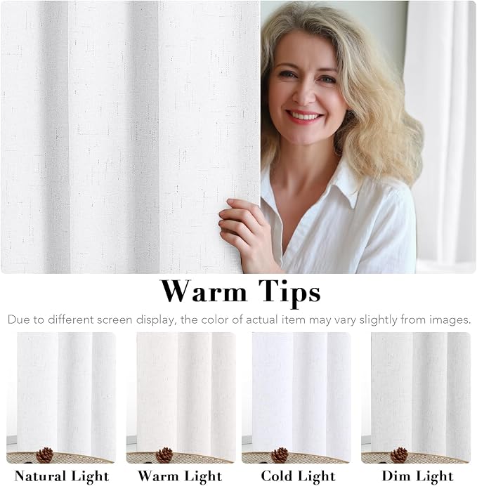 H.VERSAILTEX 100% Blackout Curtains for Bedroom Thermal Insulated Linen Textured Curtains Heat and Full Light Blocking Drapes Living Room Curtains 2 Panel Sets, 52x45 - Inch, White