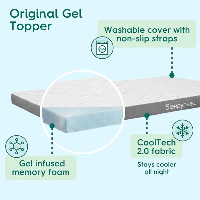 Sleepyhead Twin Mattress Topper 3 Inch for College Dorm, Cooling Gel Memory Foam, Pressure Relief, Removable Washable Cover, CertiPUR-US Certified (Twin 3")