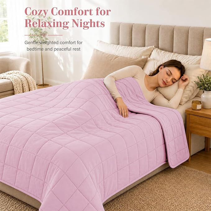 L'AGRATY Weighted Blanket for Adults 20lbs（Queen Size, 60"x80", Pink） Cooling Heavy Blanket Microfiber Breathable Big Weighted Throw Blanket for Summer Fall Winter