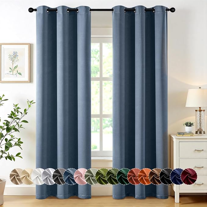 MIULEE Blackout Curtains for Bedroom 2 Panels 34 x 72 Inch Long Stone Blue | Thermal Insulated, Living Room Darkening Grommet Drapes, Noise Reducing, Light Blocking Window Treatments