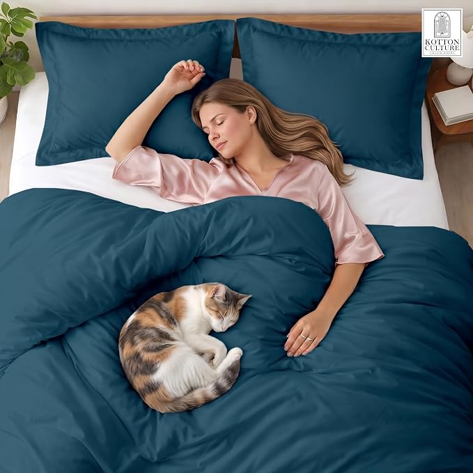 3 Pc Duvet Cover King Size Set-100% Egyptian Cotton 600 Thread Count Ultra Soft Premium Durable Comforter Cover Zipper Closure & Corner Ties - (Green Teal, 104" X 94")
