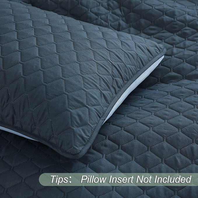 Exclusivo Mezcla Reversible King Size Quilt Bedding Set, Navy Blue | Lightweight Bedspreads with 2 Pillow Shams, Soft Microfiber, All Season Bed Coverlets for Bedroom Guest Room, 104x96 Inch