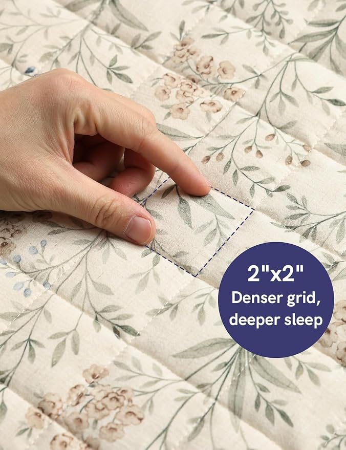 YnM 20lbs Weighted Blanket for Adults, Linen Heavy Bed Throw Blanket with Cooling Glass Beads for All Season Use, Ideal for ~190lbs (60x80 Inches, Queen, Botanical)