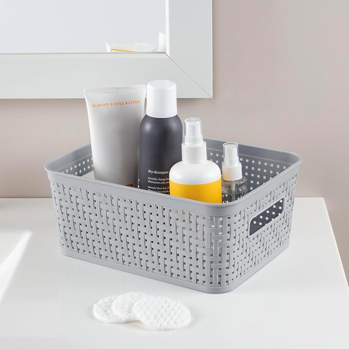 Sterilite 32 Pack Plastic Storage Bin Organization Containers, Small Baskets, Cement