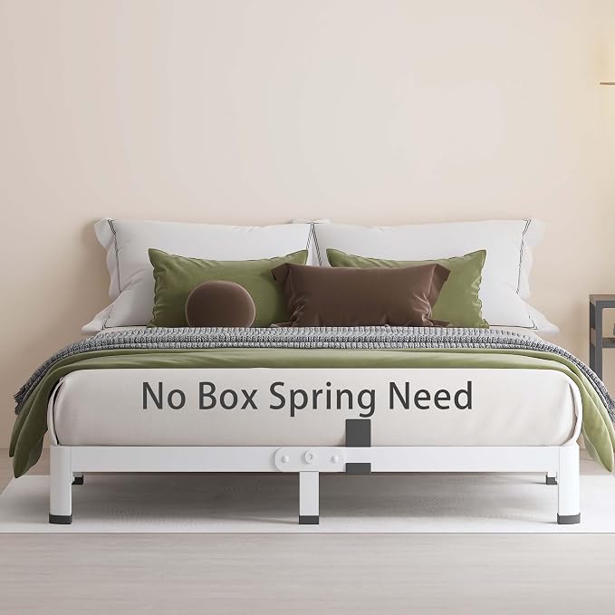 MAF 4 Inch King Metal Platform Bed Frame White with Round Corner Legs | Mattress Slide Stopper, 3000 LBS Heavy Duty Steel Slats Support, Noise Free, No Box Spring Needed, Easy Assembly, Anti-Slip