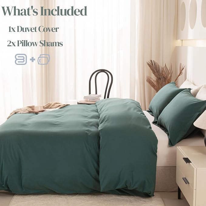 OAITE Duvet Cover Set 100% Washed Cotton Solid 3pcs | Soft,Durable,Long-staple Cotton,Hidden Zipper with 8 Interior Corner Ties,2 Pillowcases