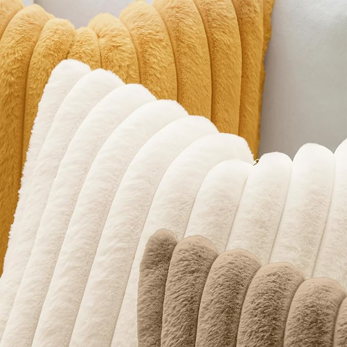 MIULEE Faux Fur Lumbar Decorative Throw Pillow Covers 12x20 Set of 2 Beige | Cream White Modern Soft Plush Couch Pillows, Cozy Fluffy Cushion Covers for Sofa Bed Living Room Home Decor