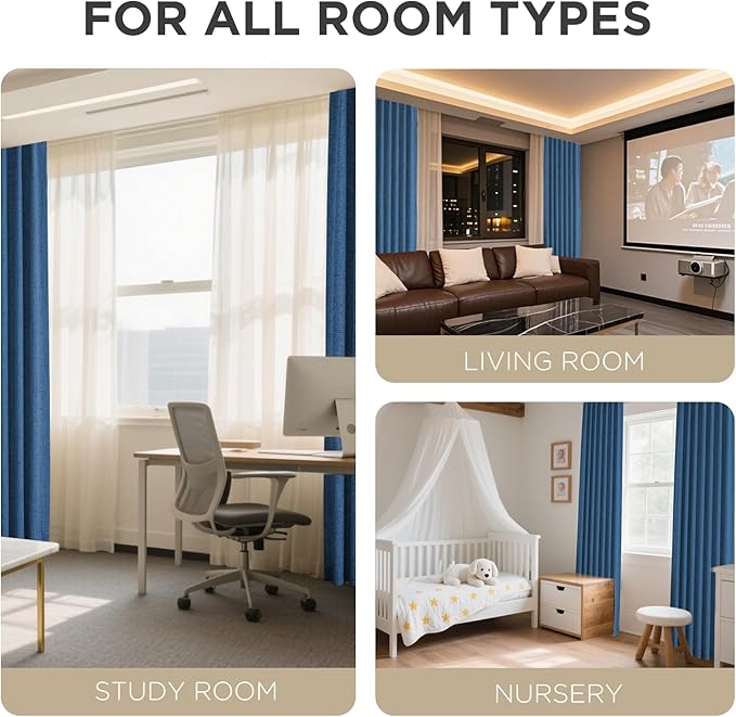 Joydeco Linen Blackout Curtains for Bedroom - 100% Light Blocking 1 Panels, Navy Blue Drapes 100" W x 84" L, Thermal Insulated Room Darkening Curtains for Living Room, Rod Pocket & Back Tabs