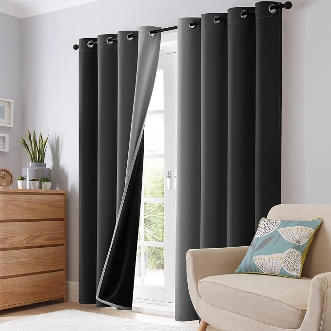 SimpleHome 100% Blackout Ombre Bedroom Curtains Black and Greyish White,45L | Room Darkening Curtains,Thermal Insulated Grommet Window Drapes and Curtains for Living Room,2 Panels, 52x45 inches Length