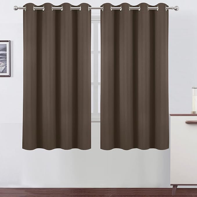 Chocolate Brown Blackout Curtains 52 x 63 Inch Length/Set of 2 Curtain Panels/Thermal Insulated Room Darkening Blackout Curtains for Bedroom