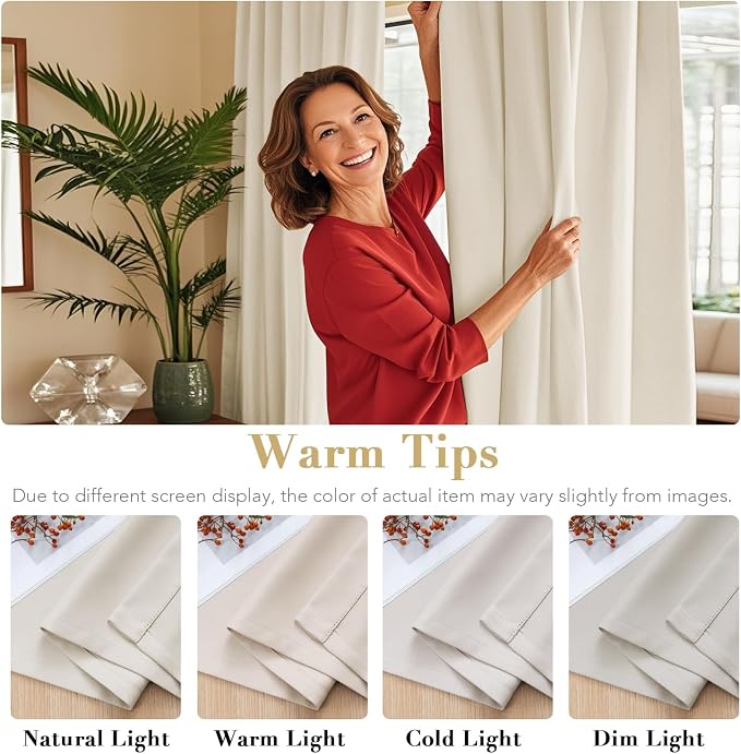 H.VERSAILTEX Light Reducing Curtains Thermal Insulated Window Treatment Panels Room Darkening Privacy Assured Drapes for Living Room Back Tab/Rod Pocket Bedroom Drapes 2 Panels, Ivory - 42 x 54 Inch