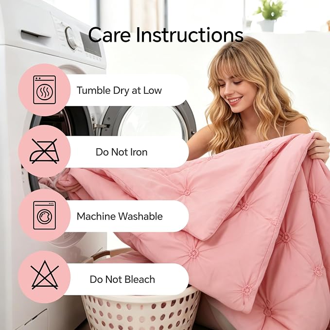 BEDELITE Twin Comforter Set Ruffle-Pink,Lightweight & Soft Comforter | Pintuck Boho Bedding, Warm & Cute Bed Set for All Season,With 1 Pillowcase