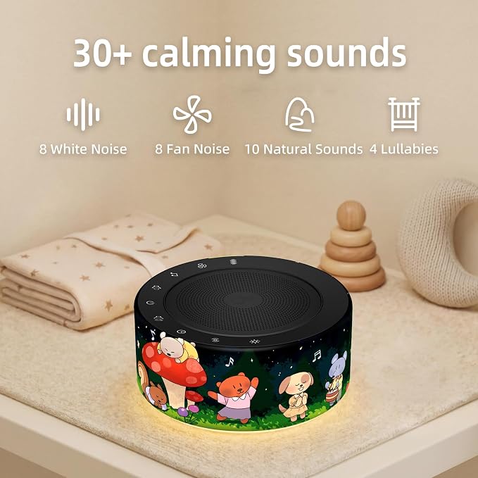 Kipcush White Noise Machine for Baby & Adults, Sleep Sound Machine with 30 Soothing Sounds, 8-Color Night Light, Memory Function, White Noise for Sleeping, Nursery, Office, Travel, Relaxation