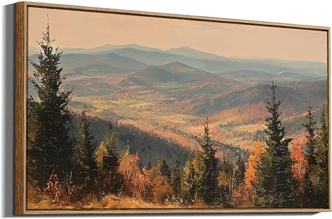InSimSea Extra Large Framed Fall Wall Art, Autumn Mountains Forest, 20x40in | Living Room Country Farmhouse Decor, Landscape Canvas Prints, Retro Long Pictures for Bedroom Above of Bed