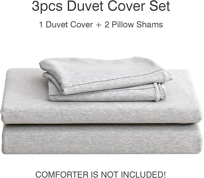 PURE ERA Jersey Knit Sheet Set Heather Light Grey California King | 100% Cotton, 3 Piece Set, T Shirt Soft, Breathable, Envelope Closure Pillowcases, Hidden Zipper, 8 Ties, No Insert, Modern