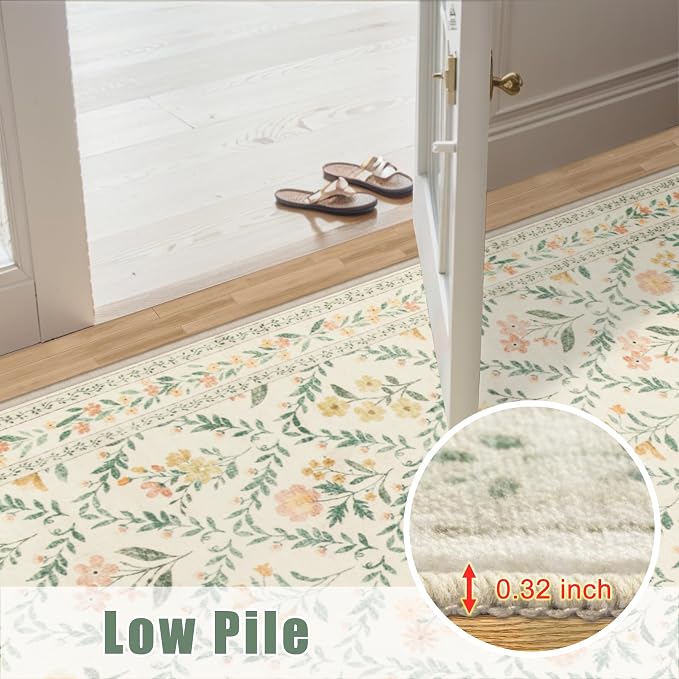 PLHXFR Area Rug 10x12 Living Room: Floral Washable Boho Carpet Beige Multi | For Bedroom Dining Room Farmhouse Nursery Hallway,Vintage Floral,Machine washable,Non Slip,Stain Resistant,Large Indoor