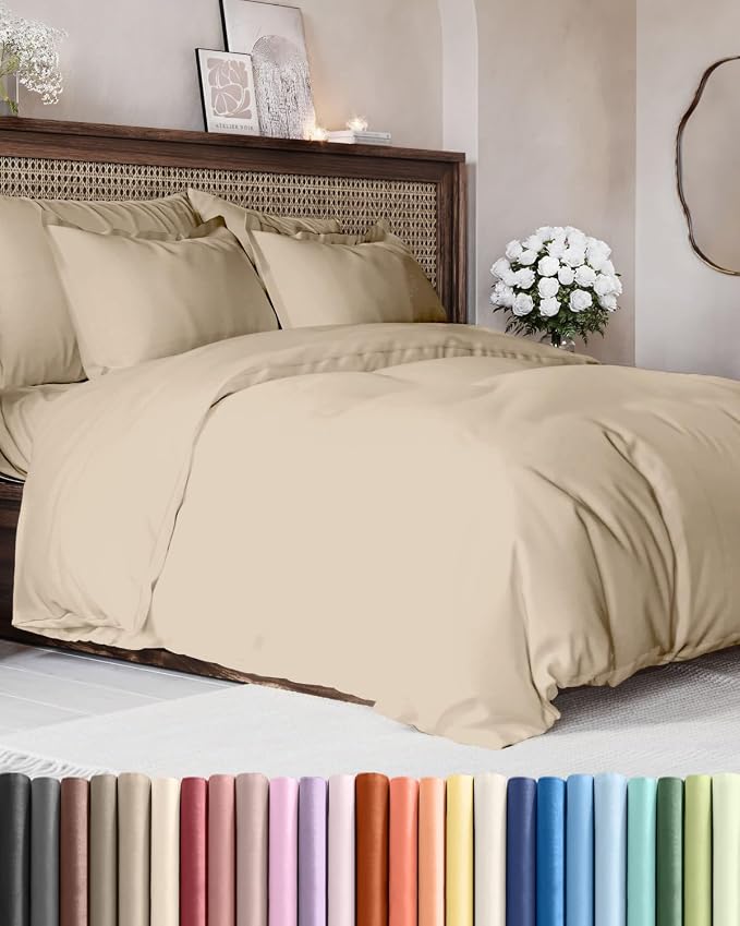 Duvet Cover Queen Size - Extra Soft 3 Piece with Zipper Closure - Cream | Extra Soft, Breathable, Queen Duvet Cover 90" x 90" with 2 Pillow Shams, Zipper Closures & Ties, Women, Men, Kids & Teens