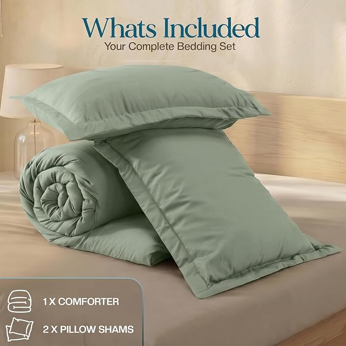 Utopia Bedding 3 Pc Queen Comforter Set, All Season Bedding, Sage Green | Bedding Set Includes Comforter (88x88) Inches, 2 Shams (20x26) Inches. Soft Microfiber Down Alternative, Machine Washable.