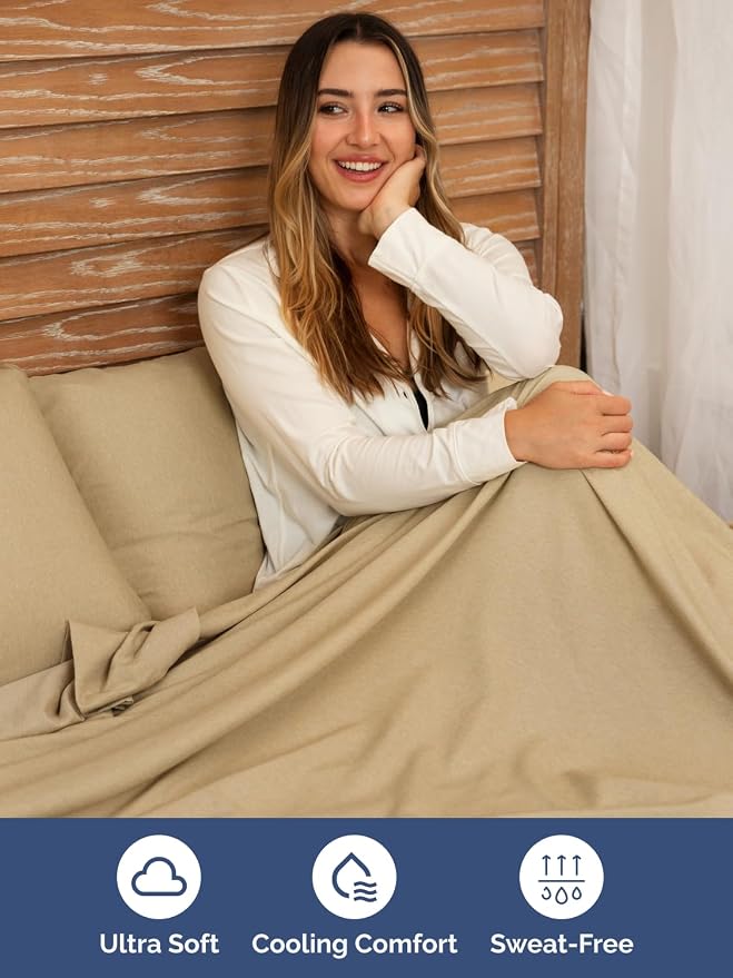 Extra Deep Split King Sheet Set - 7 Piece Cooling Sheets - Heathered Tan | Hotel Luxury Bed Sheets Set, Easy & Secure Fit, Ultra-Soft, Wrinkle & Fade Free, Comfy Sheets Set with Extra Deep Pockets