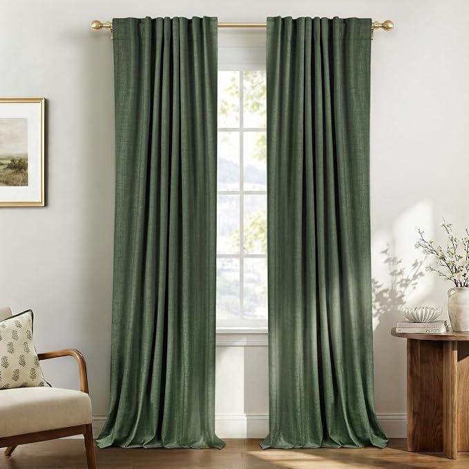 Linen Textured Total Blackout Curtains for Bedroom 96 Inches Long, Loden | 100% Blackout Shield, Back Tab/Rod Pocket Living Room Drapes, Thermal Insulated Blackout Curtains 2 Panels Set, 50"W x 96"L