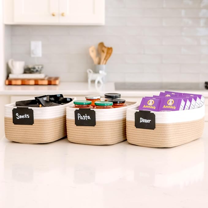 NaturalCozy 13.5”x8.5”x5.5” Storage Baskets for Shelves 3 Pack | Cotton Rope Woven Small Baskets for Organizing | Small Storage Bins for Nursery, Bathroom, Closet, Cube Shelf, Decorative, Gift