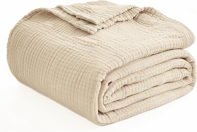 EMME Muslin Blankets for Adults Beige Small Blanket 40" x 50" | Throw Blanket for Couch Breathable Gauze Soft Lightweight Airy Light