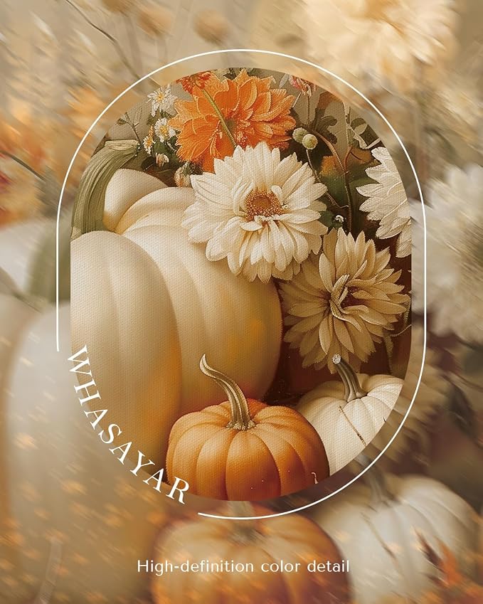 Vintage Thanksgiving Canvas Print White Orange Pumpkins Autumn Floral Leaves, Rustic Framed Fall Pumpkin Flower Still Life Wall Art 12x16", Harvest Farmhouse Kitchen Entryway Décor