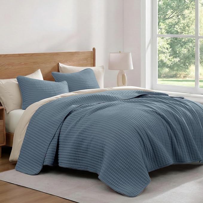 Queen Quilt-Lightweight Bedspreads Blue Queen Size Quilt Bedding Set | Soft Coverlet with 2 Pillow Shams for All Seasons, Suitable for Bed, Couch, 3 Pieces, 90"x94"