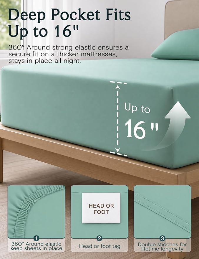 LuxClub 4 PC Full Sheet Set, Deep Pockets Wrinkle Free Cooling Bed Sheets Hotel Bedding for Women, Men, Kids & Teens, Includes 1 Fitted Sheet, 1 Flat Sheet and 2 Pillowcases-Soft Light Teal | LuxClub Silky Fitted Sheet & Pillowcase Sets, Breathable Hot...