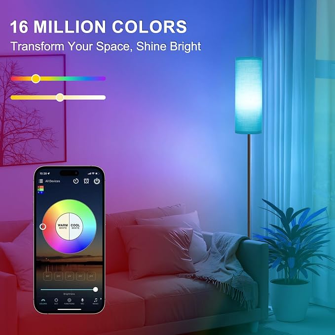 FRIDEKO HOME Floor Lamp, 9W 800LM Smart Bulb, Tall Lamp, Turquoise Shade | Music Sync, App& Remote Control, Color Changing Ambient Lighting Standing Lamp for Living Room Bedroom Corner Game Home Decor