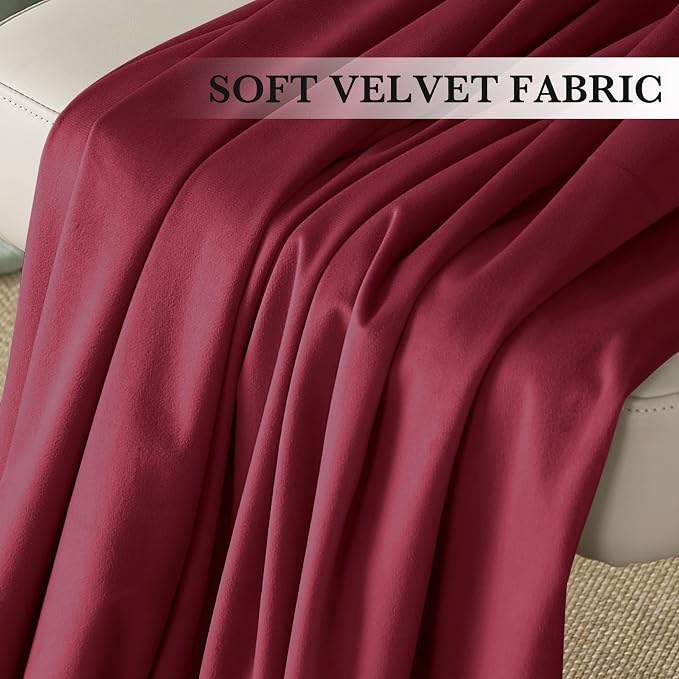 RYB HOME Burgundy Red Velvet Curtains 90 inches for Bedroom Living Room | Thermal Insulated, Privacy UV Block, Back Tab, Backdrapes for Moive Theater Stage Christmas, W52 x L84, 2 Panels