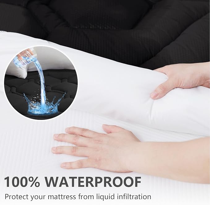 ELVEN HOME Queen Size Mattress Pad Waterproof, Pillow Top Cooling Mattress Topper Cover, Quilted Fitted Mattress Protector Washable, Deep Pocket 8-21" (60x80 inch, Black)