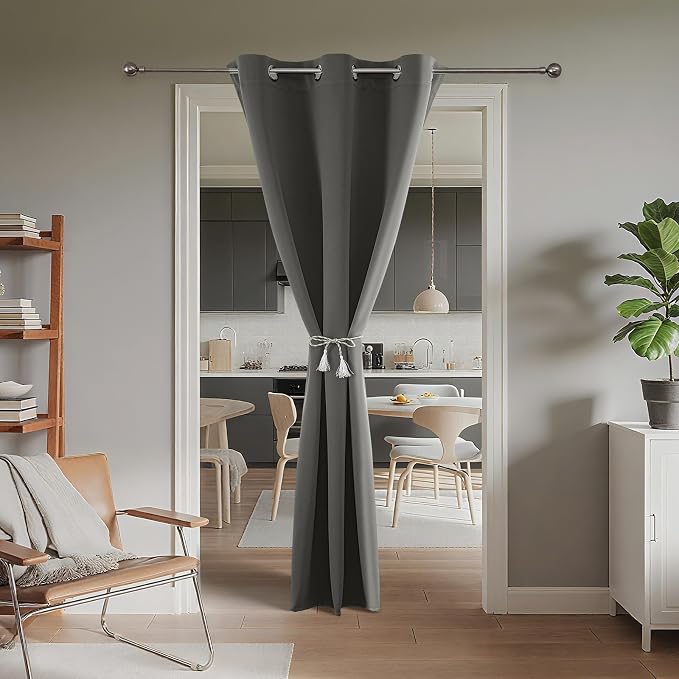 Joydeco Door Curtain Blackout Curtains for Doorway Privacy Closet Drapes | Room Divider Curtains for Bedroom Living Room, Sliding Door Curtains for Open Closet (Light Grey, 52Wx84L, 1 Panel)