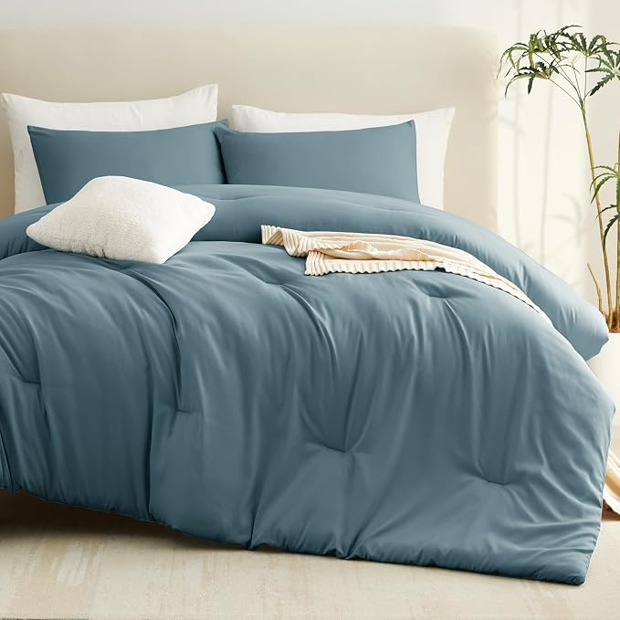 Twin Comforter Set, 2 Pieces Down Alternative Bedding, Mineral Blue | 270 GSM Twin XL College Dorm Comforter with 4 Corner Ties Use as a Duvet Insert, OEKO-TEX Certified, 1 Pillowcase, 68 x 88 in